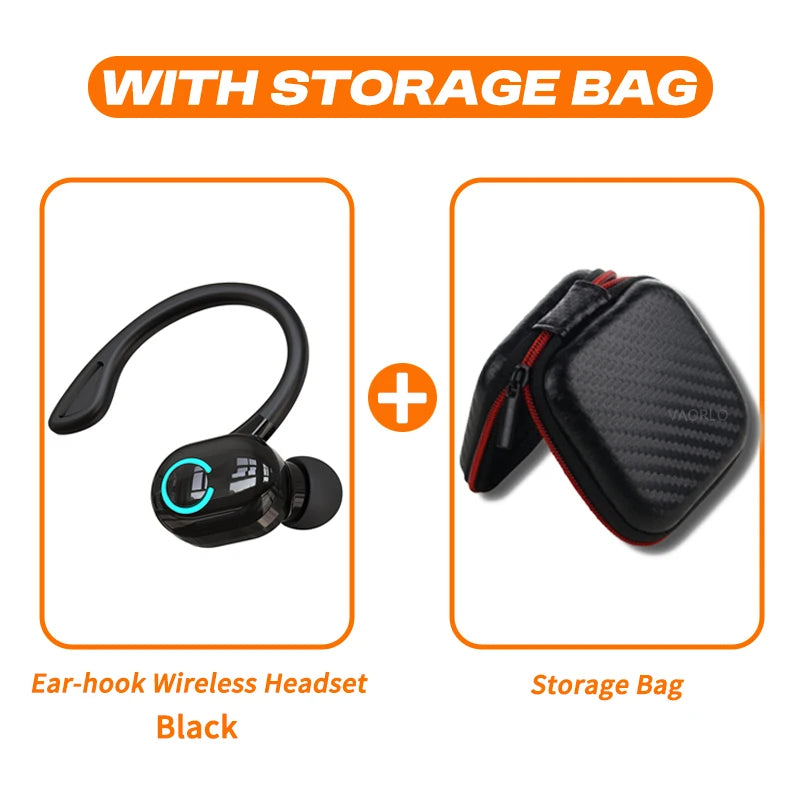 Wireless Bluetooth Earphones HIFI Bass With HD MIC Ear-Hook Earbuds Noise Cancelling Life Waterproof Game Sports Music Headsets Oasis Select Black With Bag