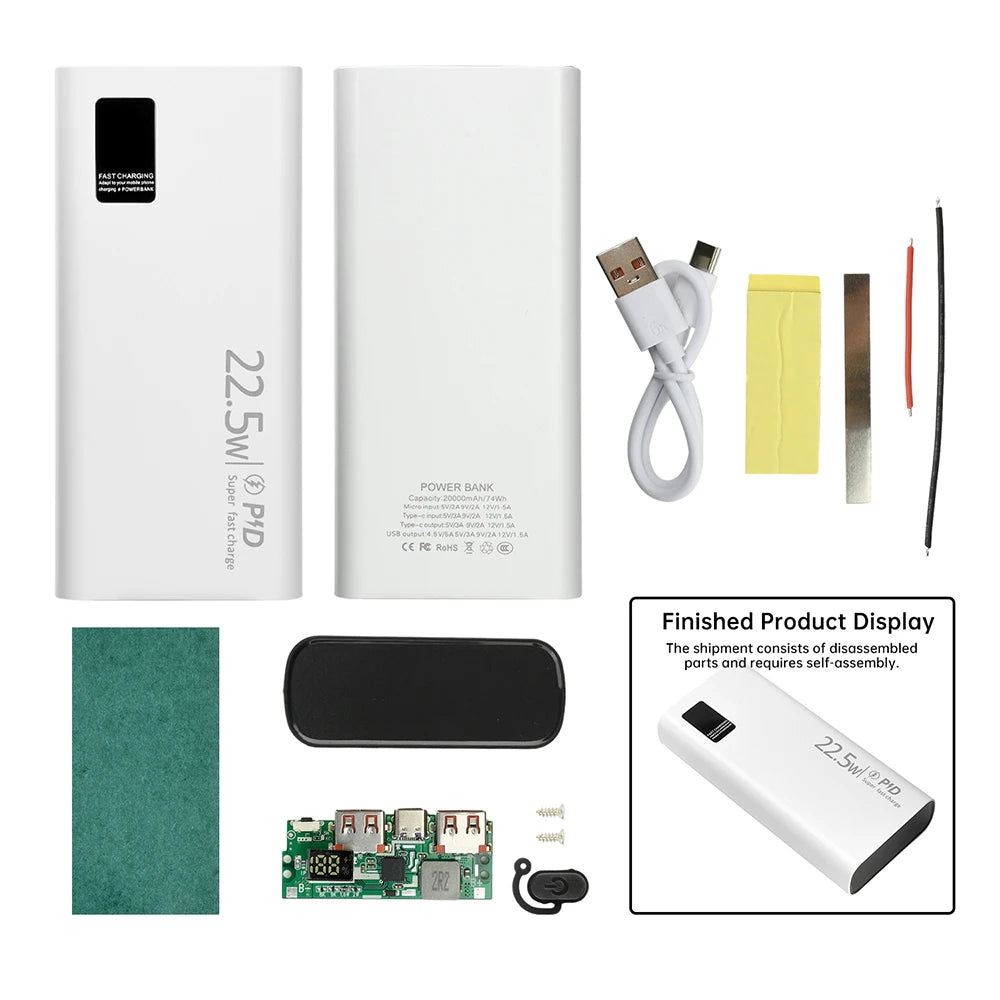 22.5W Fast Charging Power Bank DIY Kit 1260110 Battery Case Power Bank Type C Supports PD/QC/VOOC 20000mAh Power Bank Case Oasis Select
