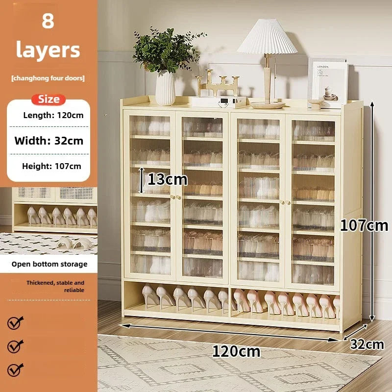 Multi-functional Shoe Cabinet Household Multi-layer Shoe Rack Entrance Cabinet Large Capacity Storage Dust Aisle Oasis Select Milky white K