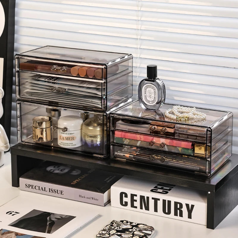 1pc Desktop Drawer Style Acrylic Transparent Black Cosmetics Storage Box Desktop Stackable Office Supplies Skincare Organizer Oasis Select