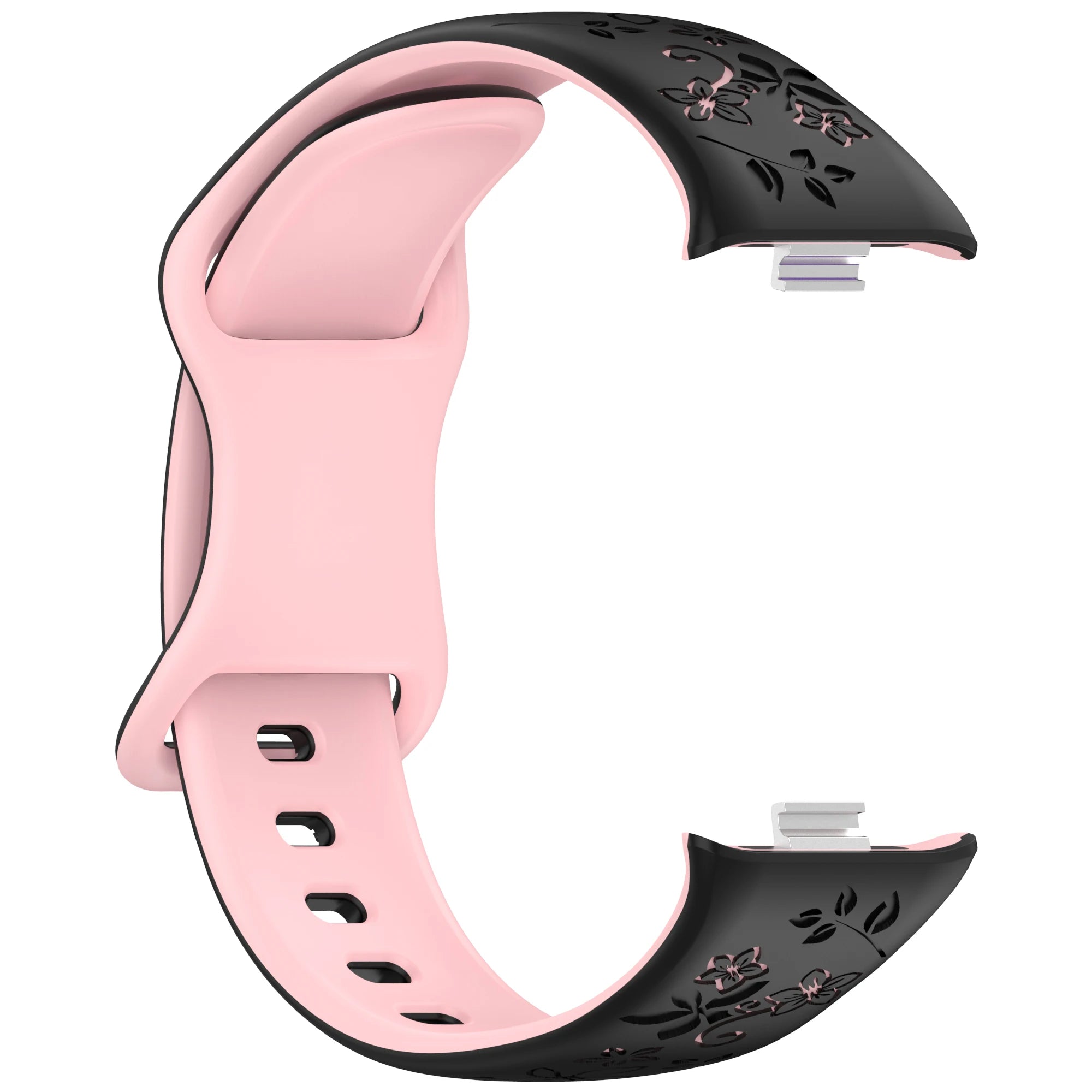 Two-Tone Floral Silicone Strap for Redmi Watch & Mi Band 8/9 Pro Silicone Watch Strap Oasis Select Black Pink