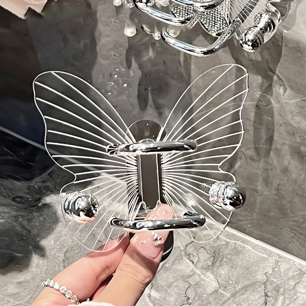 Light Luxury Butterfly Comb Storage Shelf Wall Hanging Perforated Free Bathroom Headstring, Hair Band, Hair Ring Storage Hook Oasis Select Style A