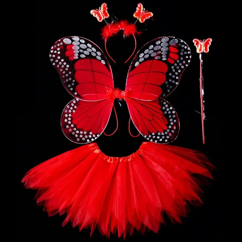 Simulation Butterfly Wings Pointed Tutu Skirt Headband Wand Adult Kids 3/4Pcs Fairy Costume Set Princess Girls Party Gift Oasis Select