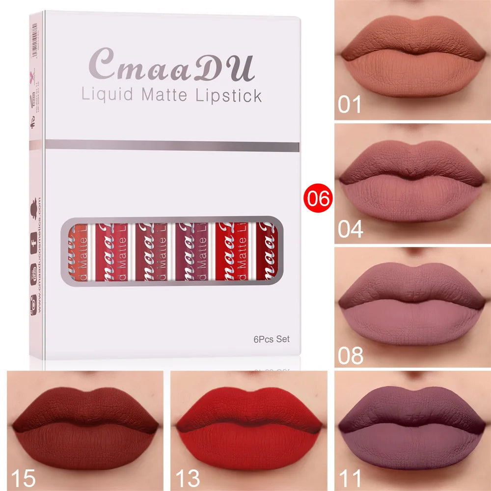 CmaaDu 6-Pc Velvet Matte Lip Gloss Set – Waterproof, Long Lasting