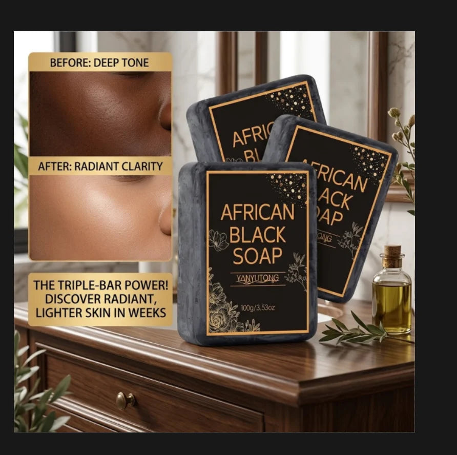 African Black Soap, Contains Shea Butter Oil, Moisturizing Cleansing Soap, Deep Cleansing, Hydrates the Skin, Enhances Skin Tone Oasis Select 3PCS