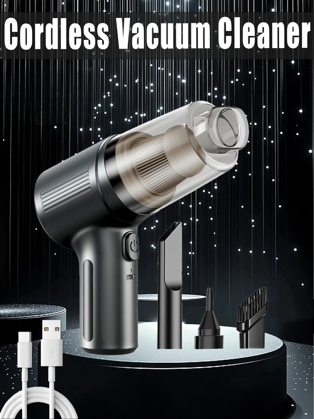 Cordless Handheld Vacuum – Car, Home & Pet Hair | Type-C Handheld Vacuum Cleaner Oasis Select 1063-B-Black