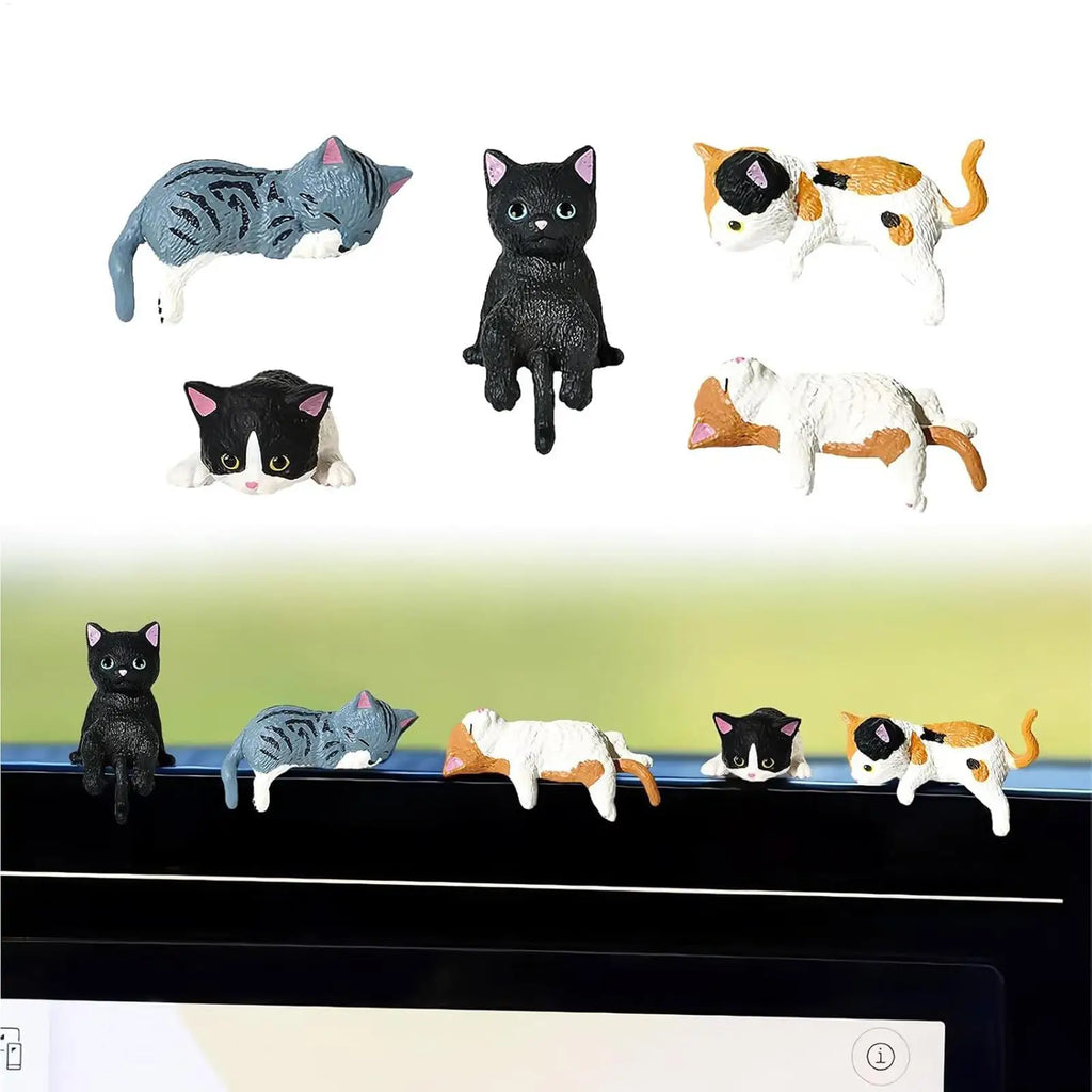 Small Cat Figurines Small Cute Animal Car Ornament 5 Pieces Kitten Figurines Desk Decor for Women Vehicle SUV Dashboard Computer Oasis Select