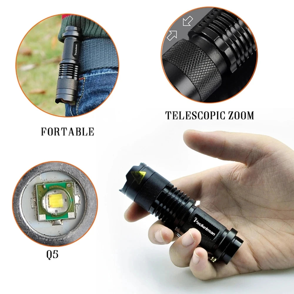 LED Flashlight Pocket Emergency Flashlight Zoomable Torch Aluminium Alloy 3 Lighting Modes Flashlight Waterproof Torch Oasis Select