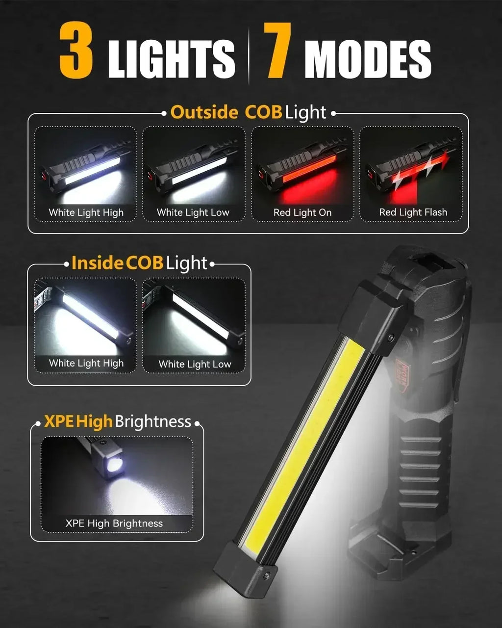 Ultra Bright LED Work Lights Rechargeable Magnetic Hook Camping Lamp Built-in Battery Repair Flashlight Portable Output Lanterns Oasis Select