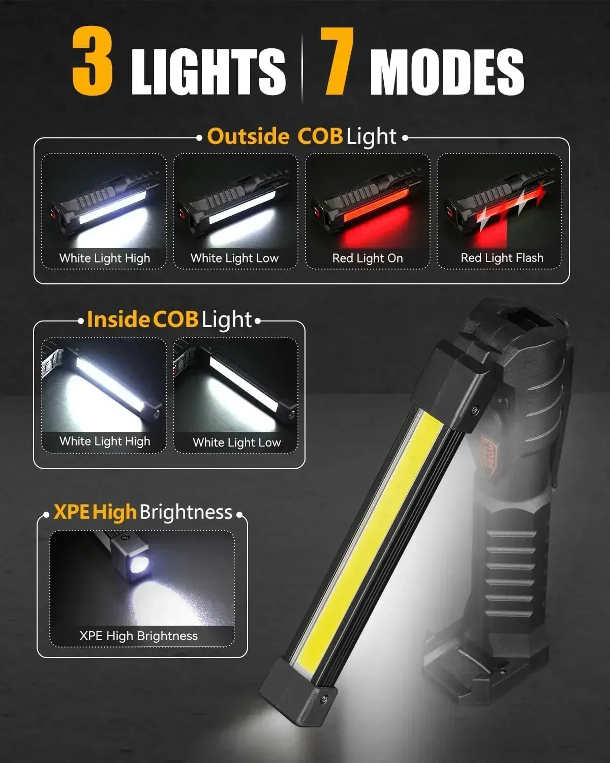 Ultra Bright LED Work Lights Rechargeable Magnetic Hook Camping Lamp Built-in Battery Repair Flashlight Portable Output Lanterns Oasis Select