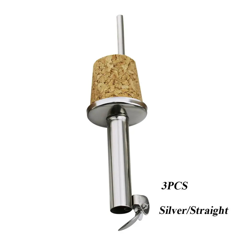 1/3pcs Bar Wooden Cork Red Stopper For Bottle Wine Olive Oil Pourer Dispenser Spout Bottle Pourer Stopper Accessories Oasis Select 3PCS Silver-Straight