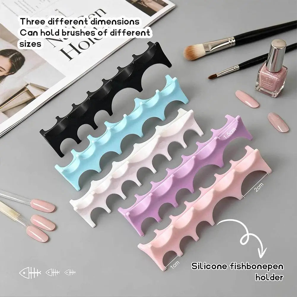 Silicone Fishbone Nail Brush Holder – 5-Slot Pen Organizer Nail Brush Holder Oasis Select