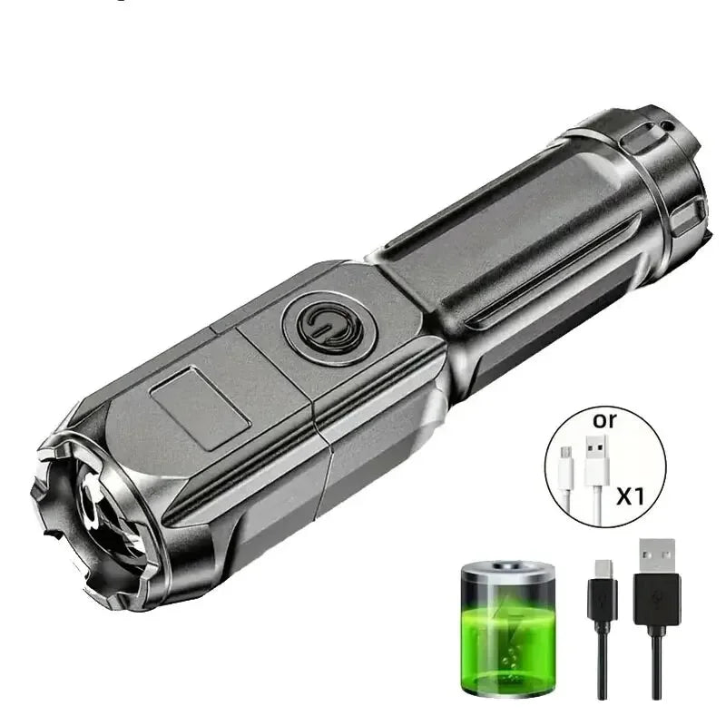 LED Tactical Flashlight USB Rechargeable Waterproof Zoomable