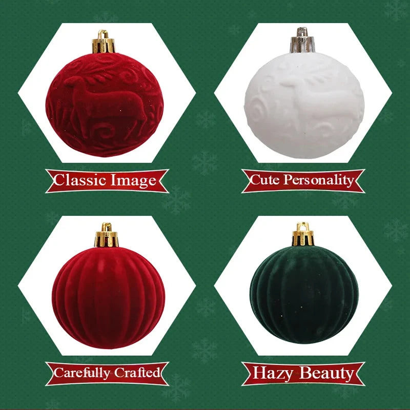 12-Pack Velvet Christmas Ball Ornaments 6cm – Red, Green & White