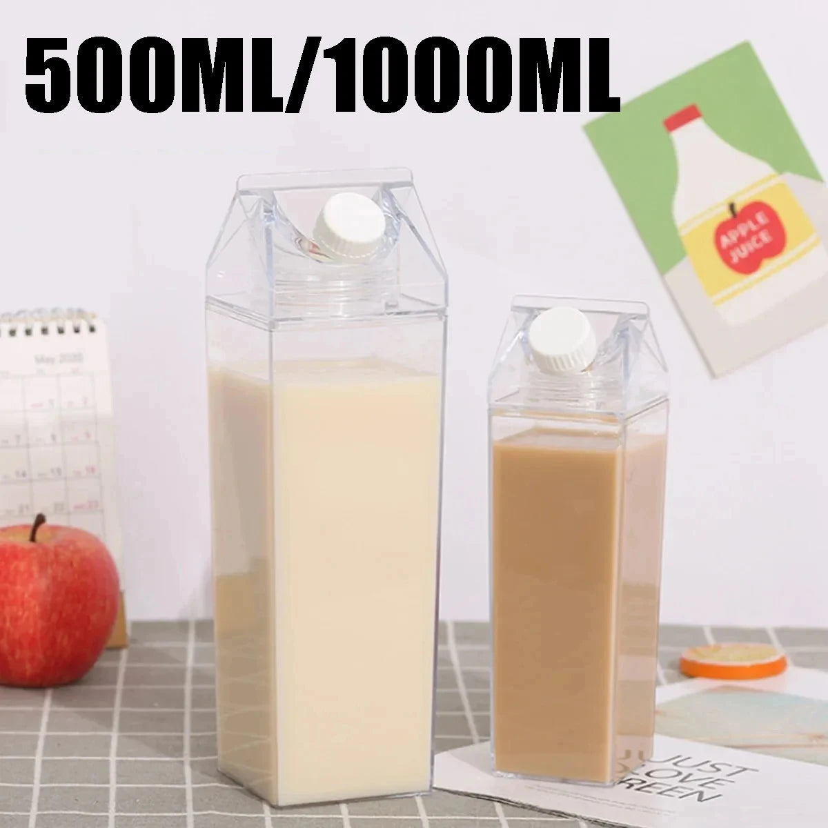 500ml/1000ml Milk Carton Water Bottle Transparent Plastic Portable Clear Box for Juice Tea Milk Bottles Drinking Cup Reusable Oasis Select 3PCS 1.0L