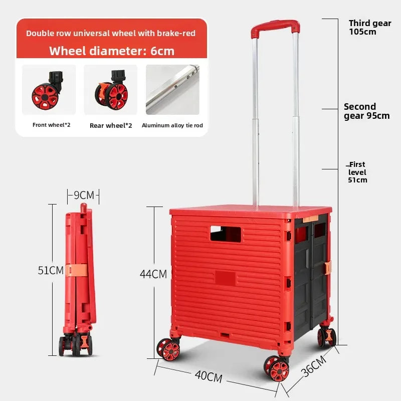 Multi-functional Silent wheel folding shopping cart household trolley trolley supermarket shopping cart Oasis Select red