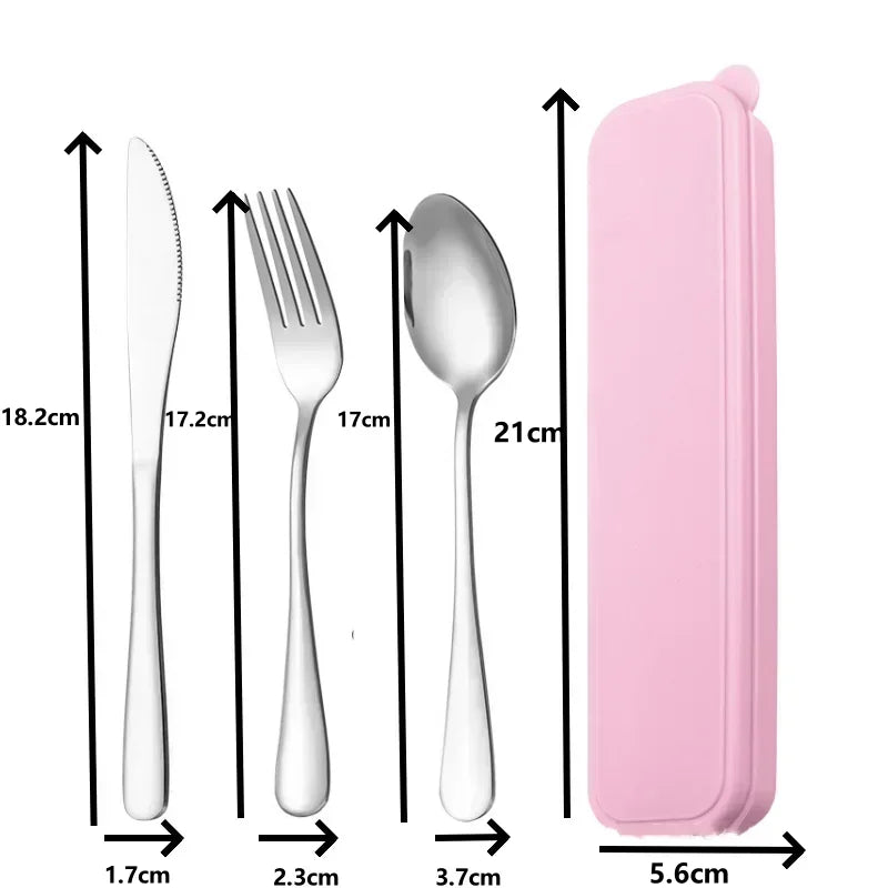 3/4pcs Portable Stainless Steel Cutlery Suit with Storage Box Chopstick Fork Spoon Knife Travel Tableware Set Camping Cutlery Oasis Select
