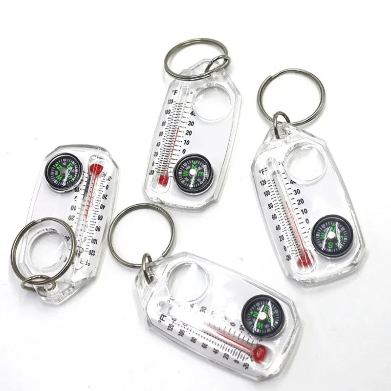 3 in 1 Keychain Compass Portable Mini Keychain Outdoor Thermometer Magnifying Glass Compass Camping Essentials Survival Tools, Oasis Select