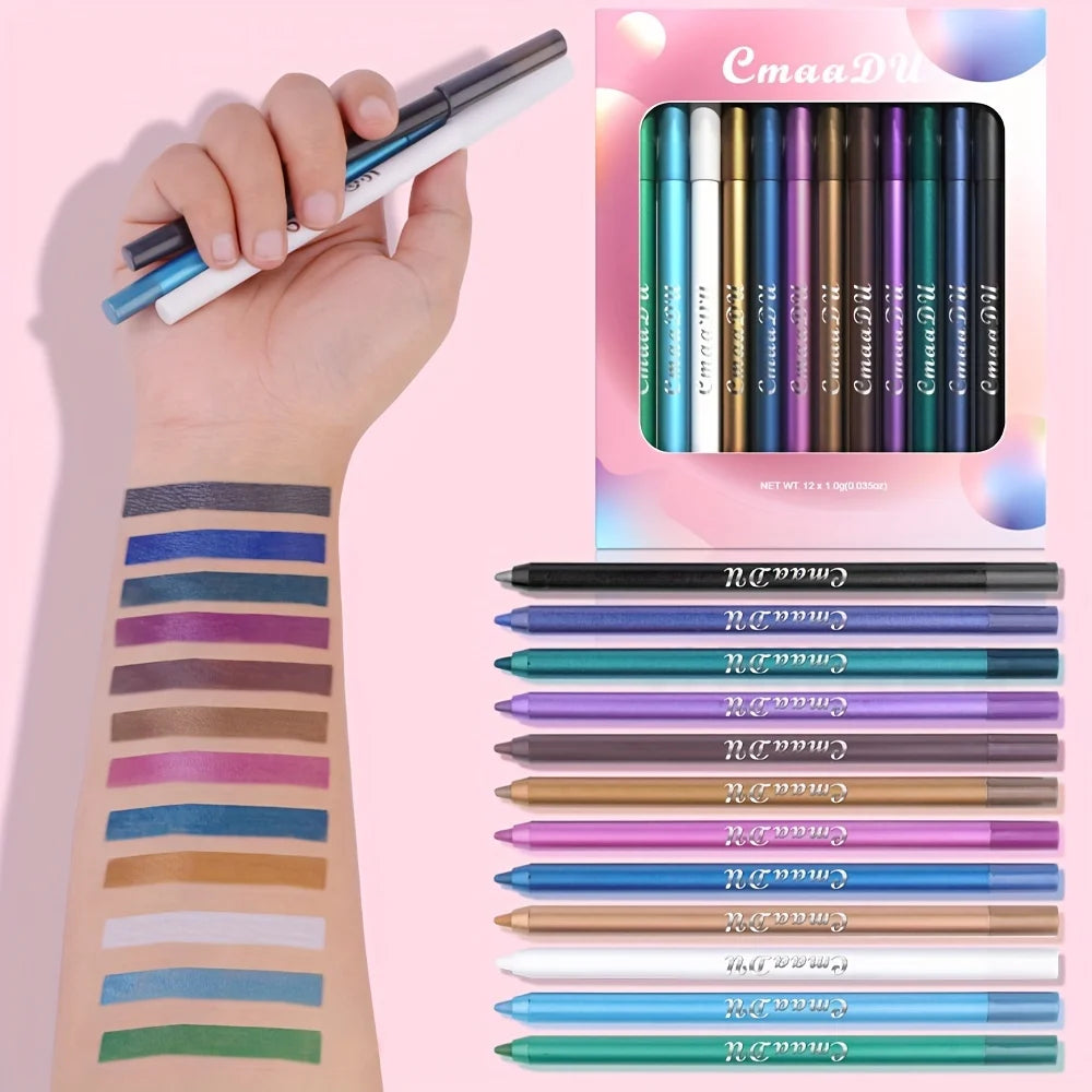 CmaaDu 12 Pcs Set of Waterproof Eyeliner Pens with Shimmering Effects - Includes Eyeshadow Durable and Easy to Color Highlighter Oasis Select