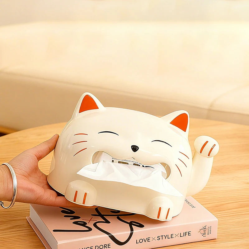 Creative Lucky Cat Tissue Box Cute Cartoon Desktop Decor Home Living Room Storage Box for Tissues Oasis Select