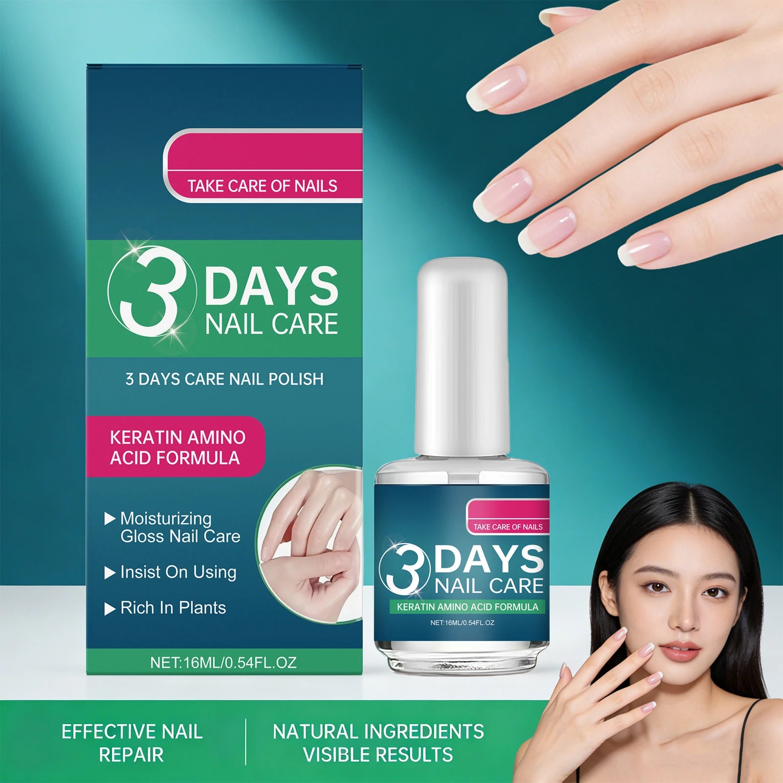 3 Days Nail Care Polish for Soft Thin Breaking Nails Improve Nail Yelllowing Thickening Gentle Repair Restore Gloss Nail Care Oasis Select
