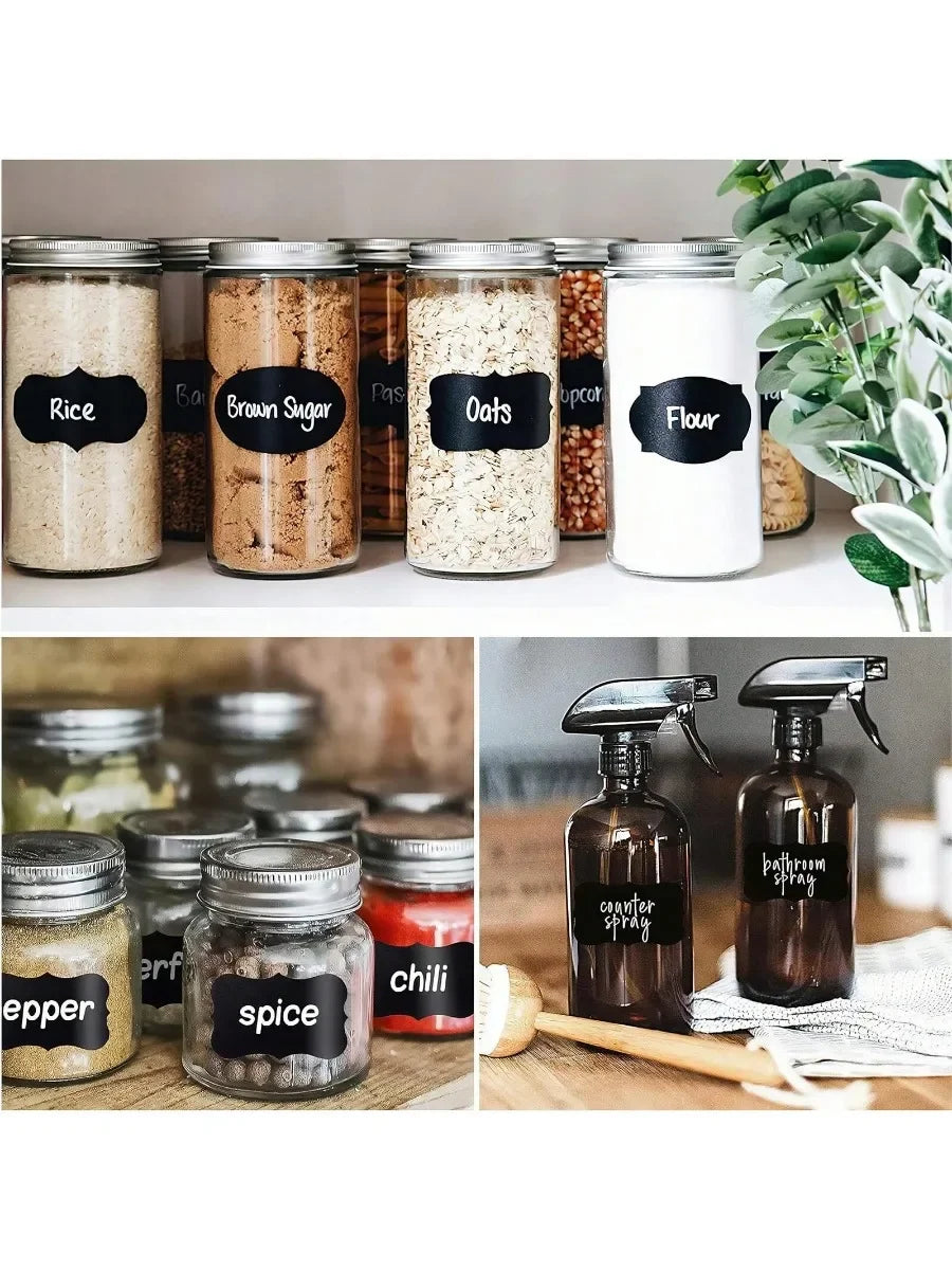 Black Waterproof Reusable Label Stickers With White Chalk For Mason Jars, Craft Room, Storage Spaces, Glass Bottles,Organization Oasis Select