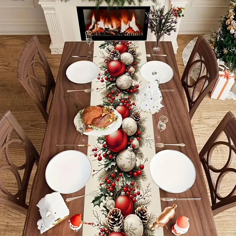 1pc Festive Christmas Table Runner - Polyester, Rectangular Holiday Table Decor for Home and Gift Giving, Christmas Decorations Oasis Select