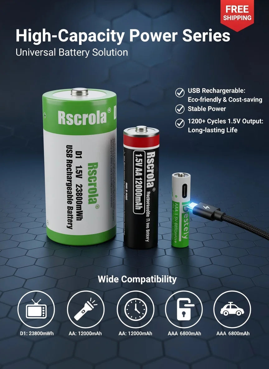 1.5V D Size /AA/AAA most popular USB Rechargeable battery series for Flashlights,Toys,Controllers,Clocks,Remote Controls Etc Oasis Select