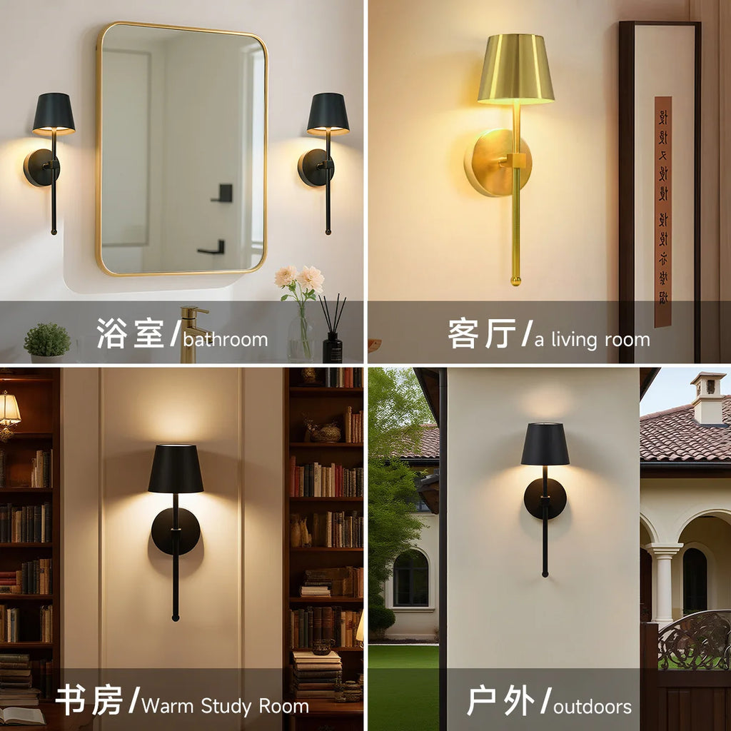 American-style No-wiring Bedroom Bedside Lamp Living Room Decoration Remote-controlled Gold Wireless Charging Dimmable Wall Lamp Oasis Select