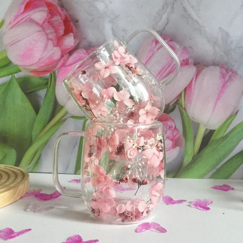 2pcs Double-Layer Insulated Glass Cup with An Internal Floral Pattern Design, Suitable for Coffee, Tea, and Cocktails Drinkware Oasis Select