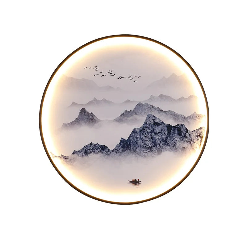 New Chinese style mural lamp Chinese style corridor tea room living room porch background wall decorative mural wall decor Oasis Select