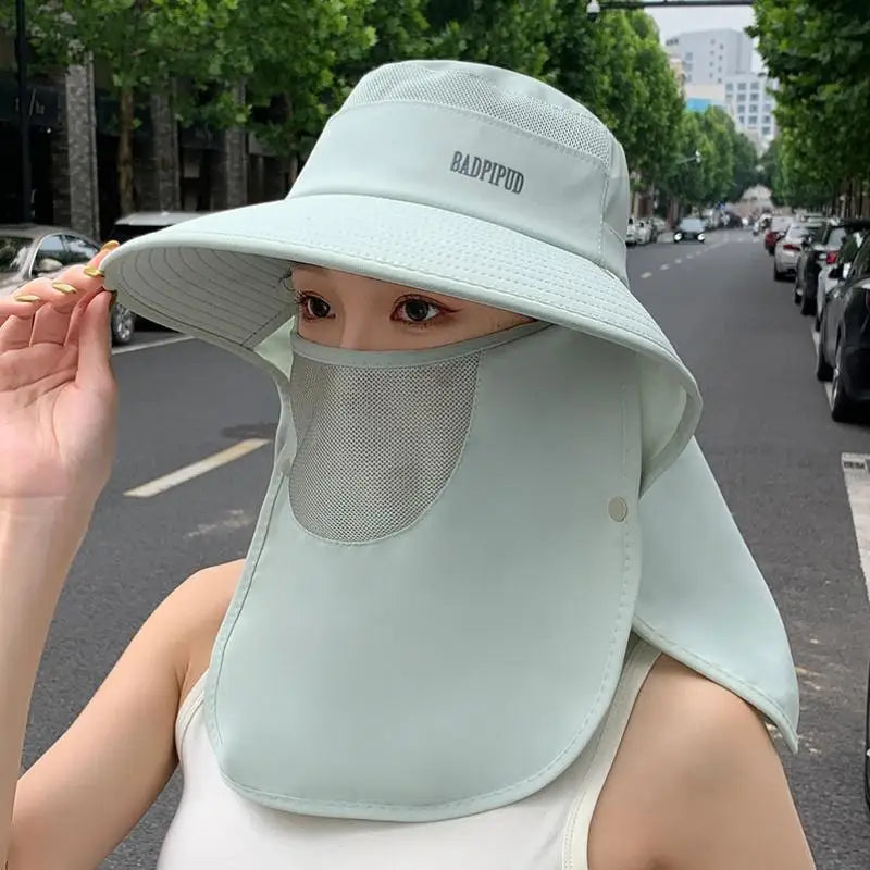 Women's UV Protective Wide Brim Sun Hat With Shawl Neck Protection Breathable Summer Outdoor Sports Fishing Hat Oasis Select Green