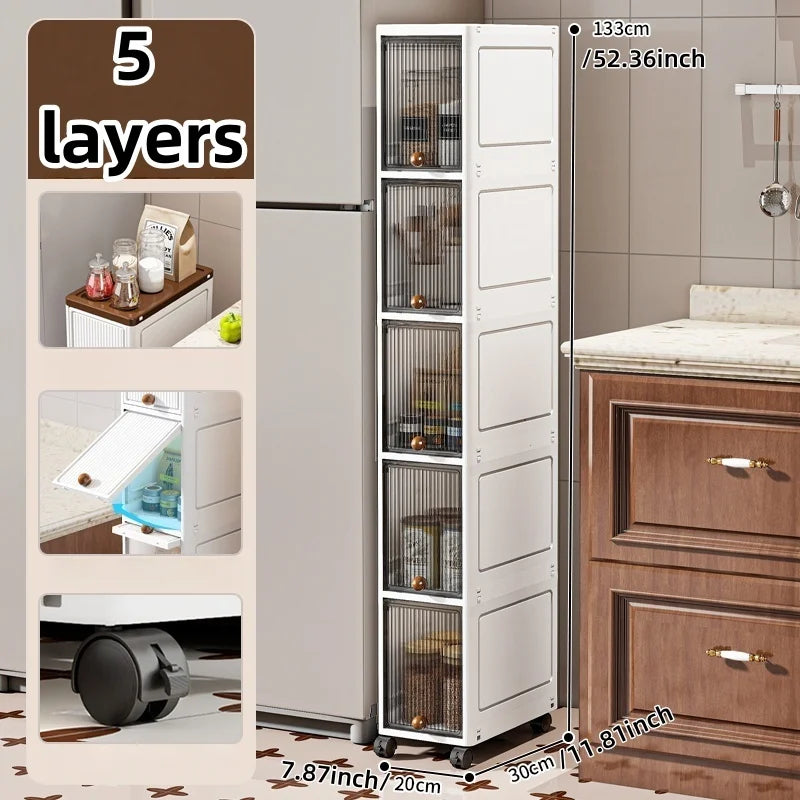 Slim Cabinet 20cm Wide Rolling Storage 2-6 Tiers Large Capacity Space-Saving Heavy-Duty for Kitchen Living Room Bedroom Oasis Select Gray-5 Layers