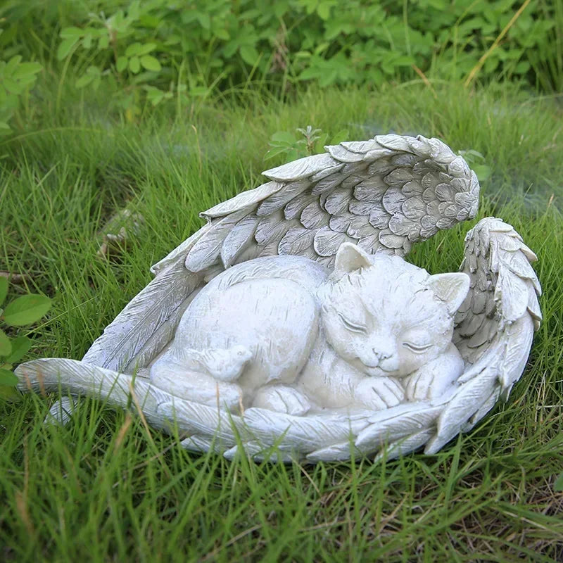 Pet Tombstone Dog Cat Tombstone Memorial Stone Personalized Memorial Stone Resin Statue Creative Angel Dog Cat Ornament Oasis Select