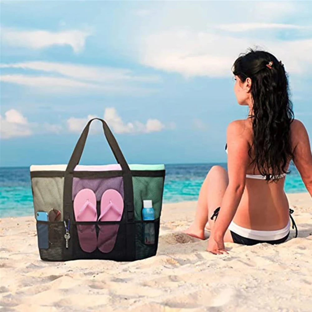 Mesh Beach Tote Bag | Large Multi-Pocket Pool & Travel Bag
