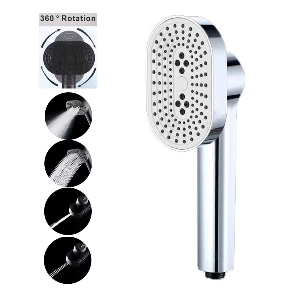 Shower Head Bathroom Rotating High Pressure Water Saving Handheld Shower Head Adjustable Stop Button Water Rain Shower Heads Oasis Select Silver Shower