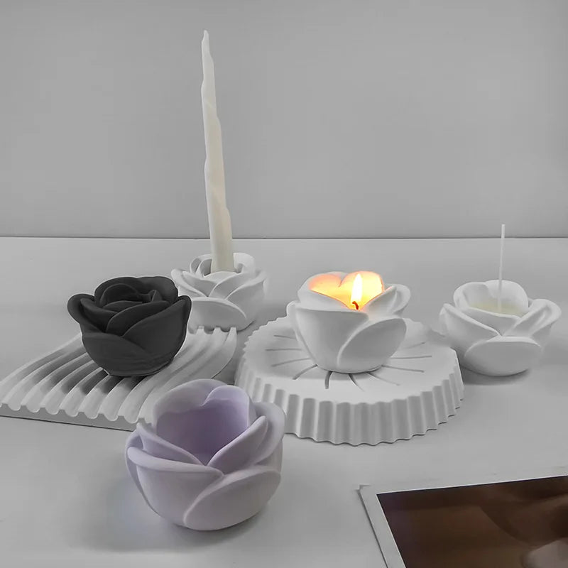 Rose Candle Holder Mold High-Quality Candle Holder Molds Flower Candlestick Silicone Mould Long Pole Candle For Artisan Gifts Oasis Select