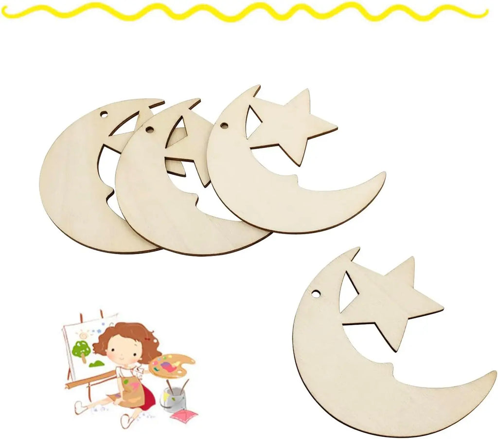 24/48 PCS Wooden Moon & Star Ornaments – DIY Hanging Decor with Hemp Rope for Wedding, Christmas, Birthday & Anniversary Oasis Select