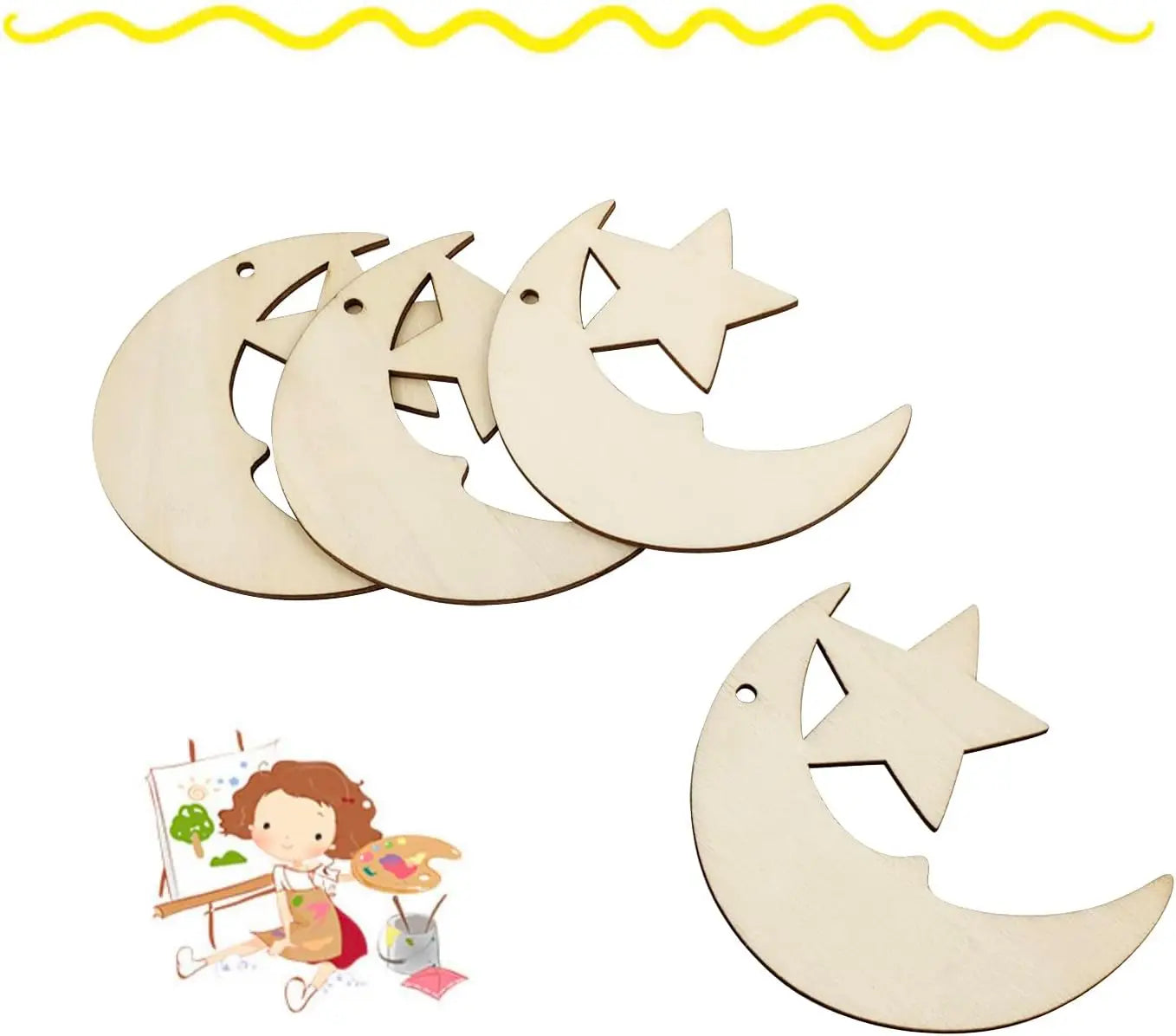 24/48 PCS Wooden Moon & Star Ornaments – DIY Hanging Decor with Hemp Rope for Wedding, Christmas, Birthday & Anniversary Oasis Select