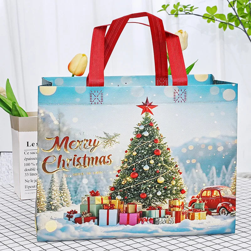 Christmas Snowman & Santa Non-Woven Gift Bag | Holiday Tote