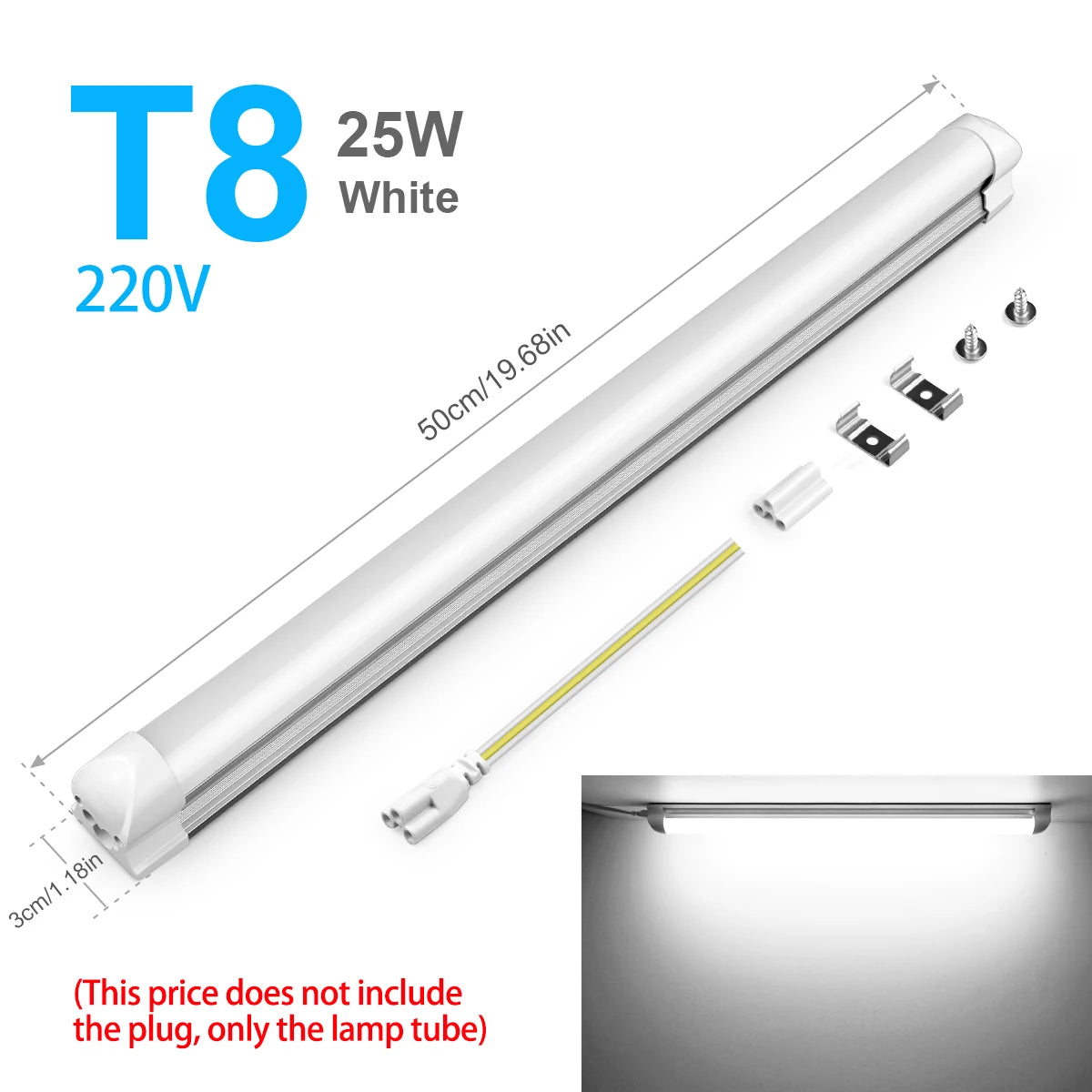 15W T5 85-265V Led Tube Light 50CM 25W T8 220V Aluminium Bar Lamp Indoor Ceiling Wall Lamps, Warehouse Garage Showroom Lighting Oasis Select Only Lamp No Plug T8 White 220V