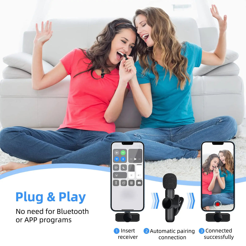 Wireless Dual Lavalier Mic Kit for iPhone, Android & PC
