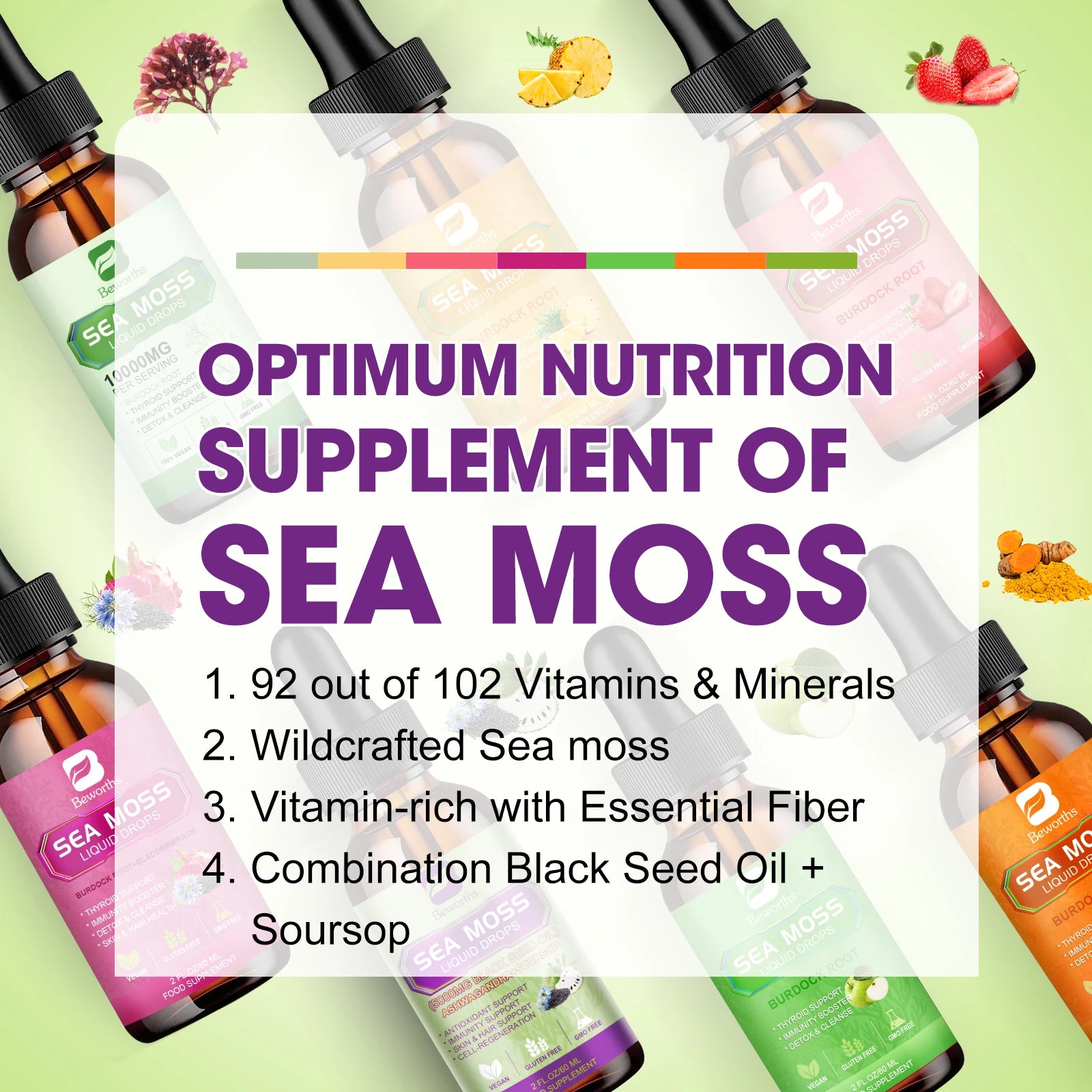 BEWORTHS 60ML Sea Moss Extract Drop Support Immunity and Kidney Health, Promote Digestion and Antioxidation Oasis Select