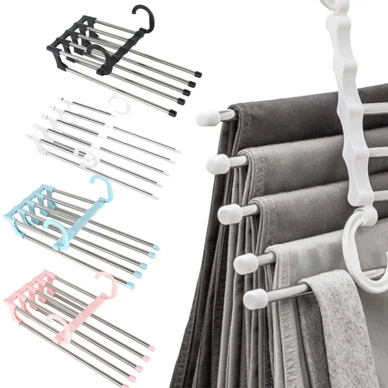 5 in1 Save Space Pants Hanger Collapsible Towel Tie Hook Multi-functional Clothes Trouser Rack Wardrobe Closet Organizer Storage Oasis Select