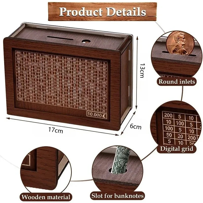 Euro Saving Money Box Piggy Bank Cash Wooden Savings Challenge Box with Money Target Numbers Tirelire Alcancia Spaarpot Oasis Select
