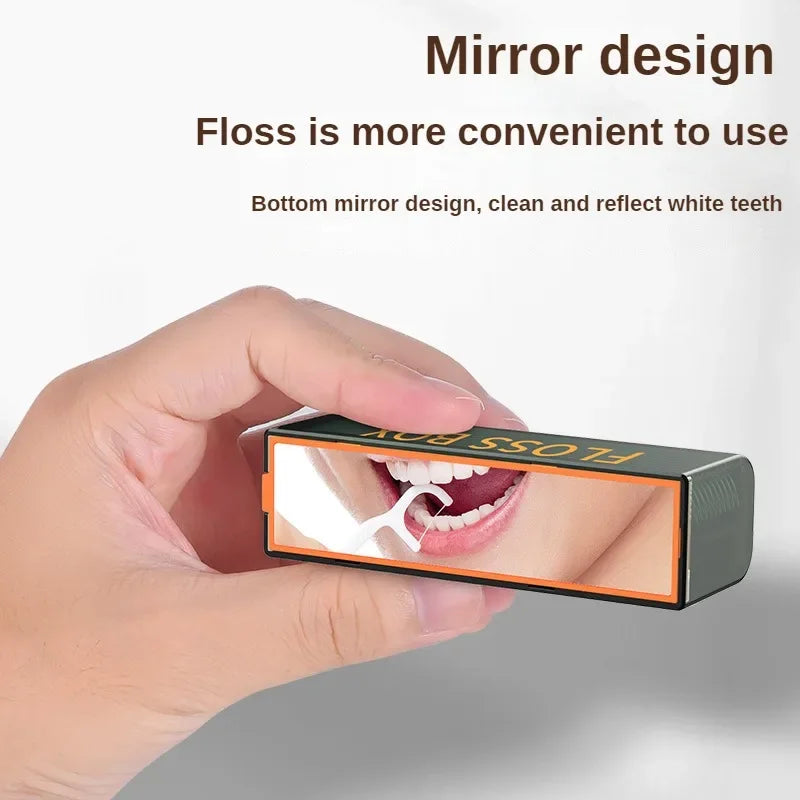 20PCS Mecha Wind Mirror Portable Floss Box Auto Pop Up 10pcs Mini Transparent Floss Stick Storage Box Oral Care Floss Organiser Oasis Select