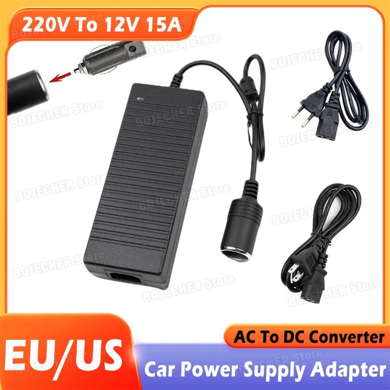 12V 15A Car Power Adapter AC To DC Converter 220V To 12V 15A Power Supply Adapter Cigarette Lighter Socket Household Transformer Oasis Select