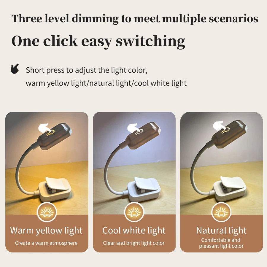 GGBEE LED Clip-On Desk Lamp – Rechargeable, 3 Color Modes Clip-On Desk Lamp Oasis Select