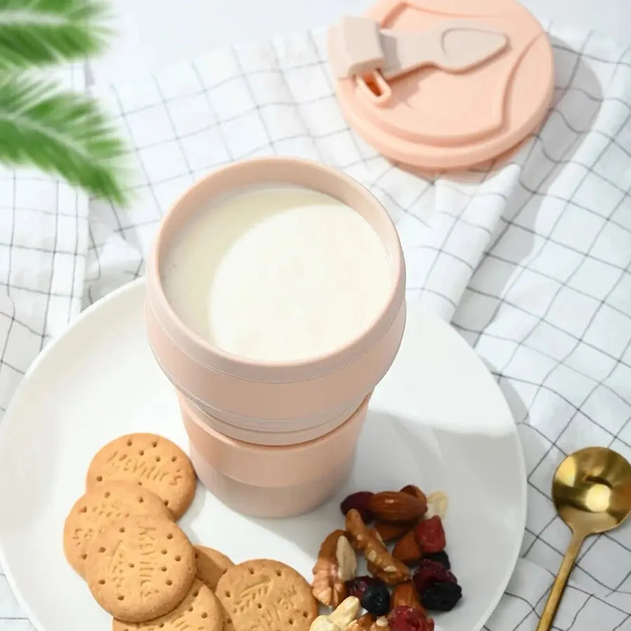 350ML Food-Grade Silicone Folding Cup, With Lid, Reusable Portable Coffee Cup, Hot Drink ,Suitable For Travel And Camping Oasis Select