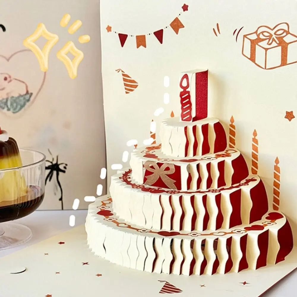 3D Pop-Up Happy Birthday Card – Four-Layer Cake & Envelope